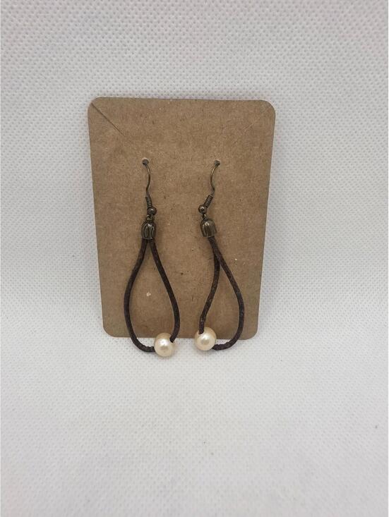 Jewelry - Leather And Freshwater Pearl Dangle Boho Western Earrings for Women and Girls